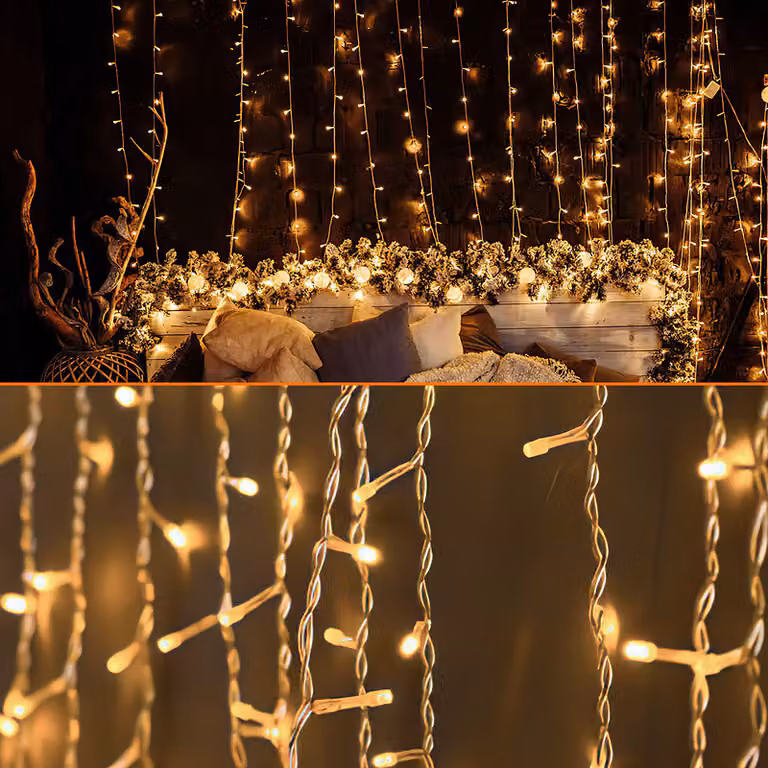 Jopassy LED luci di fata luci di tenda decorazione luci di tenda con 300 LED 8 modalità di luce USB luci di fata per Natale-IP44 bianco caldo