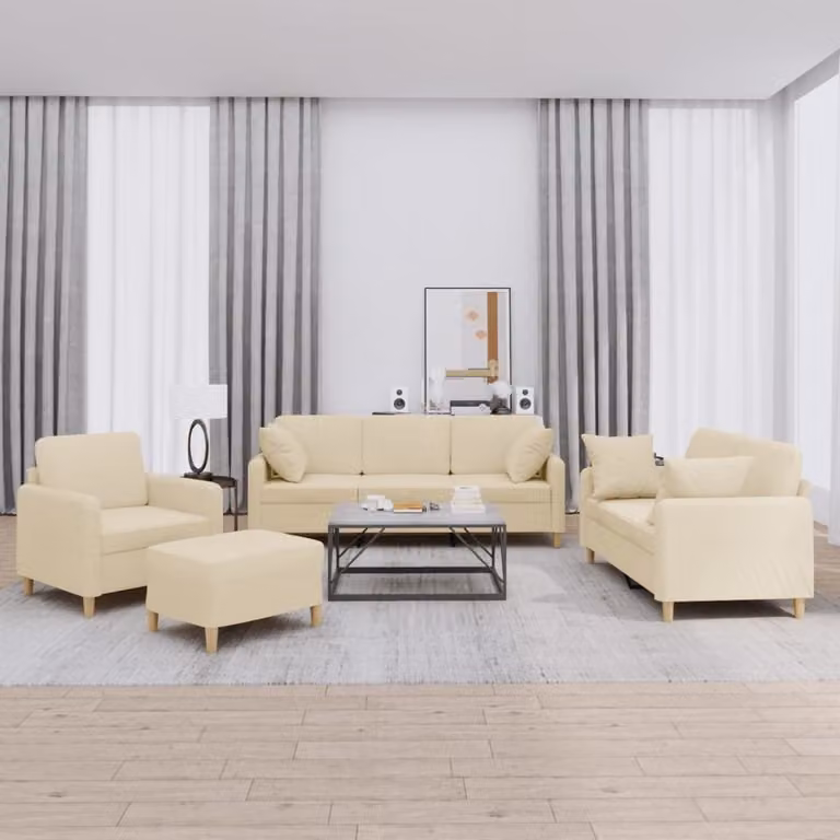 Maison Exclusive - Set divano 4 pezzi con cuscini in tessuto color crema