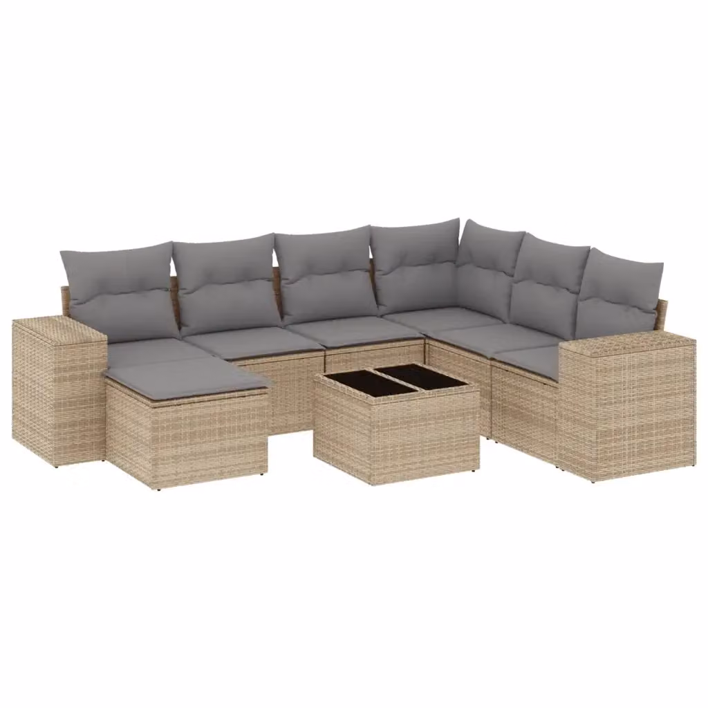 vidaXL Set Divano da Giardino a L 8 pz in Polyrattan con Cuscini Beige e Tavolino – 2