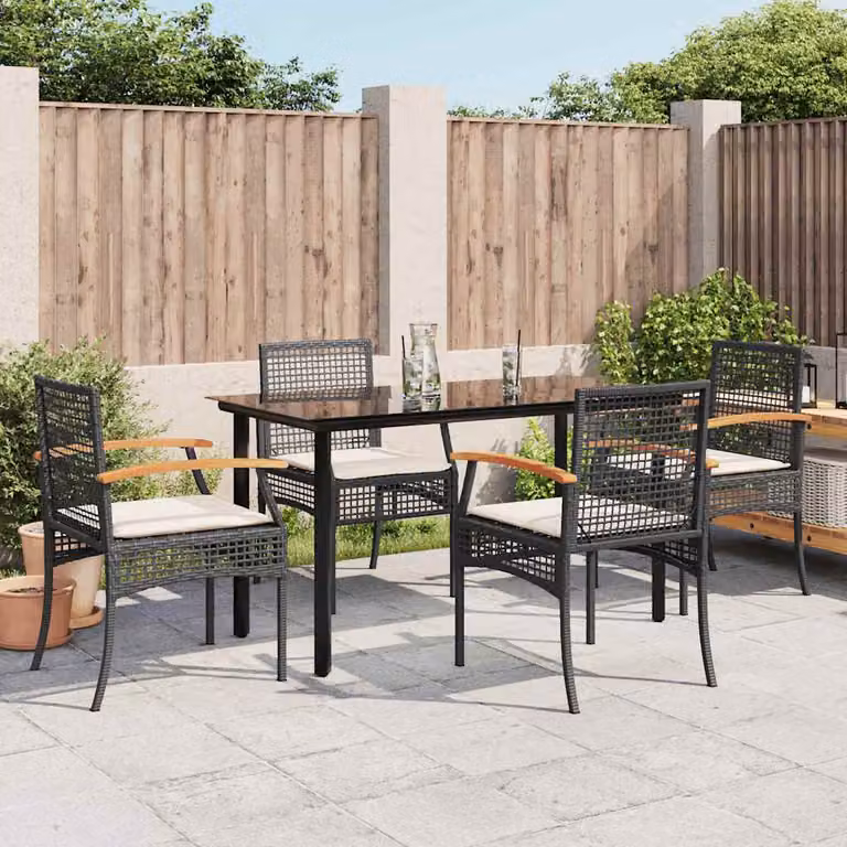 Set da Pranzo da Giardino vidaXL 5 pz in Polyrattan e Legno di Acacia con Piano in Vetro Nero e Bianco