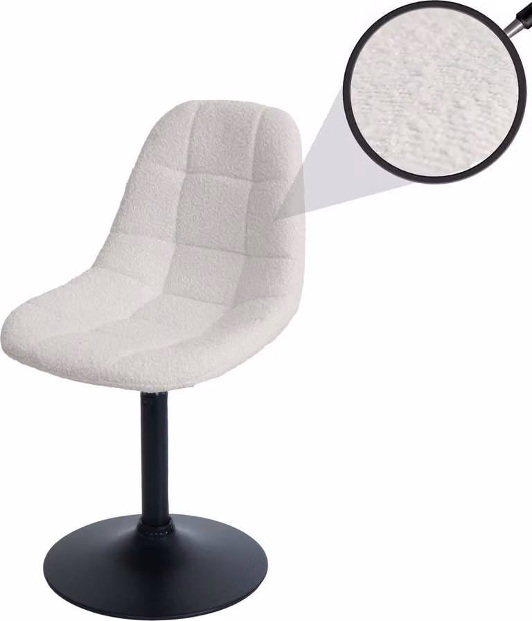 Sedia da pranzo HWC-A60, sedia da cucina girevole, acciaio Tessuto /tessuto bouclé (450g/m²) ~ crema