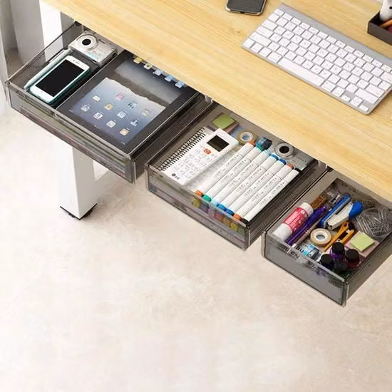Set di 3 Organizzatori per Cassetto da Ufficio in Plastica Trasparente