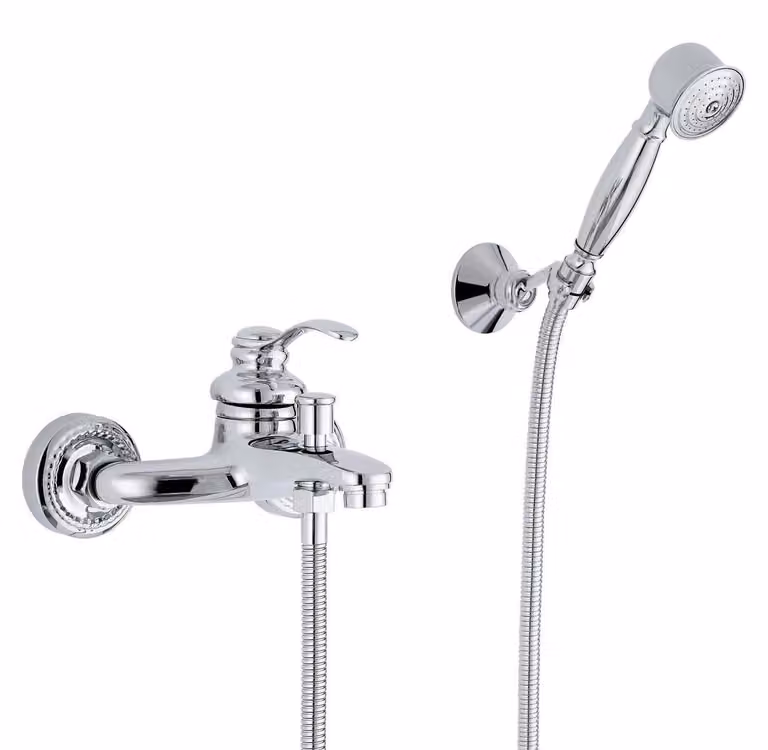 Miscelatore monocomando per vasca da bagno con doccetta, stile retrò, finitura cromata, materiali: ottone/acciaio inossidabile