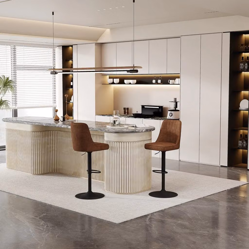 Set di 2 sgabelli da bar Chicfurn moderni con altezza regolabile e rotazione 360 in tessuto marrone e metallo nero – 2
