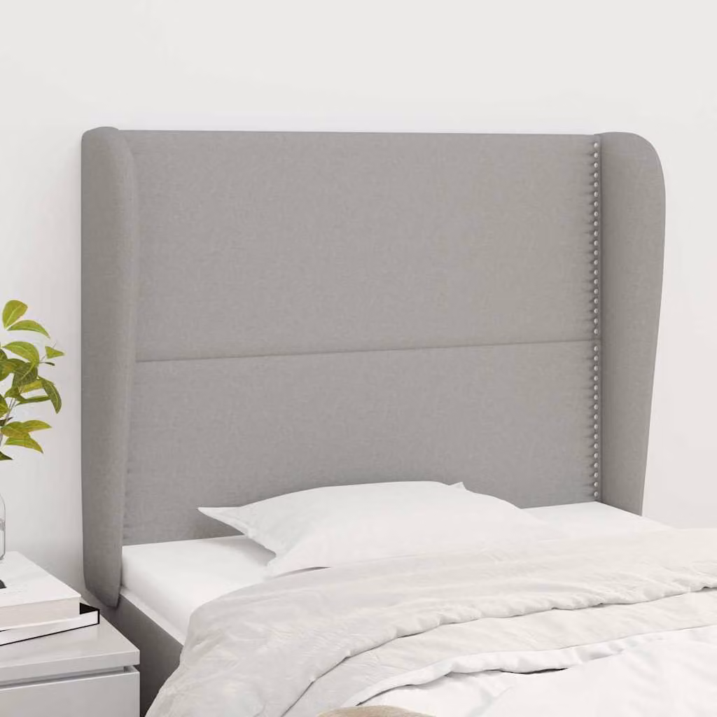 Testiera ad orecchio vidaXL in tessuto grigio chiaro con struttura in legno L: 103 cm, P: 23 cm, H: 118-128 cm