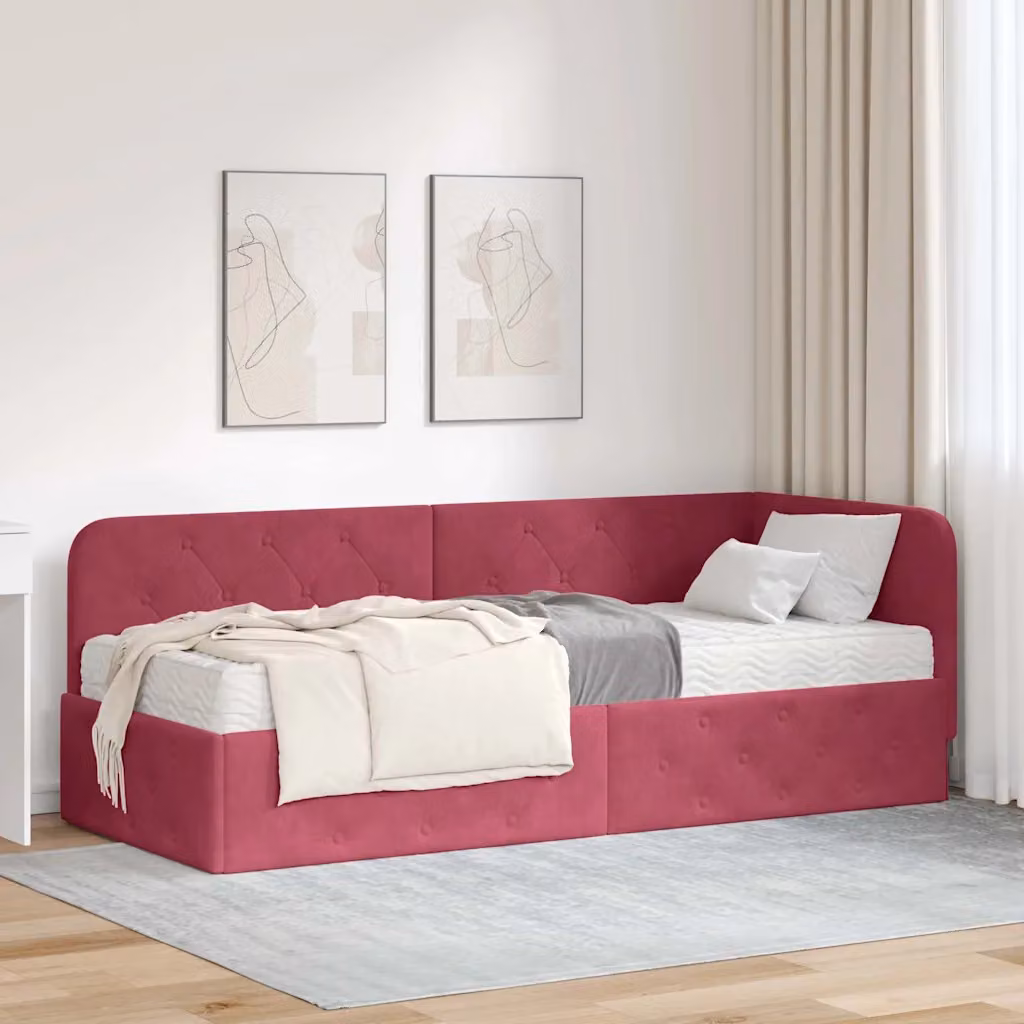 Cornice del letto ad angolo asimmetrica vidaXL in velluto rosso L: 200 cm, P: 80 cm, H: 84 cm – 1
