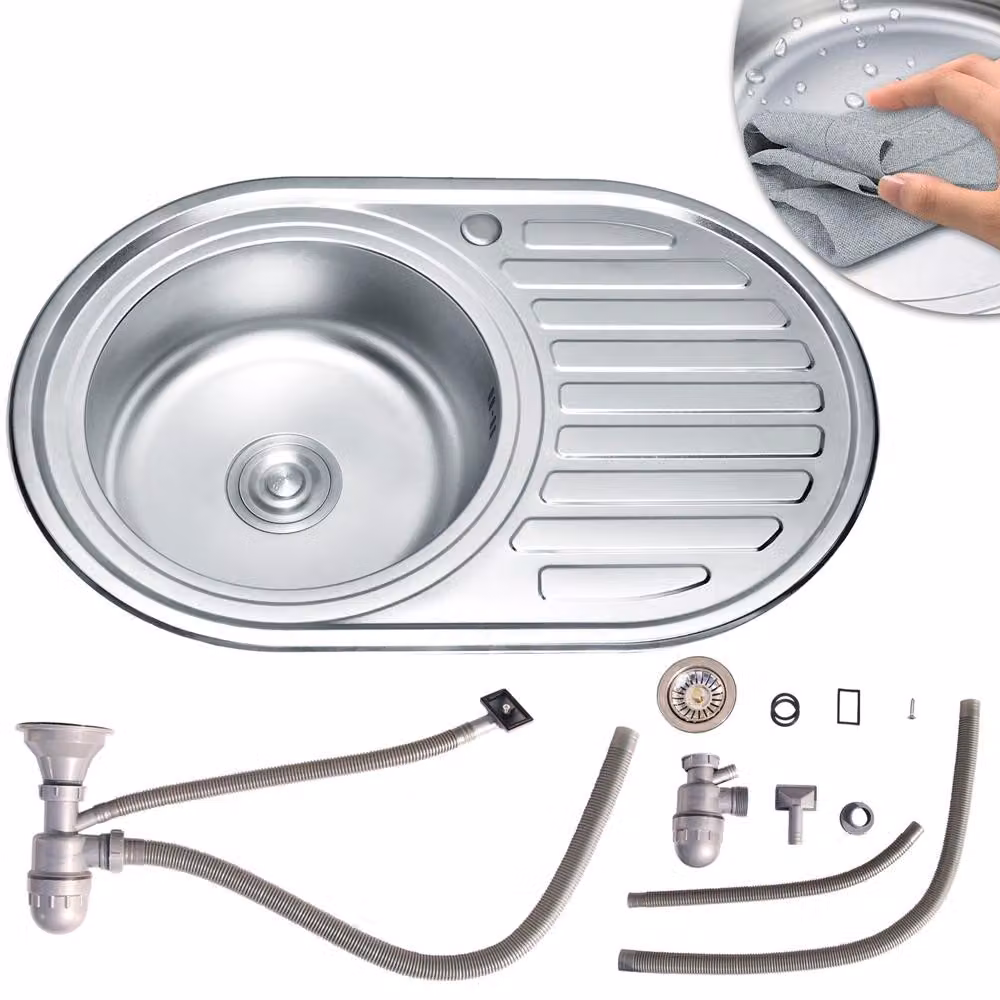Lavello da incasso 77x50 cm rotondo in acciaio inox Ripiano - a sinistra Lavello da cucina Vasca rotonda