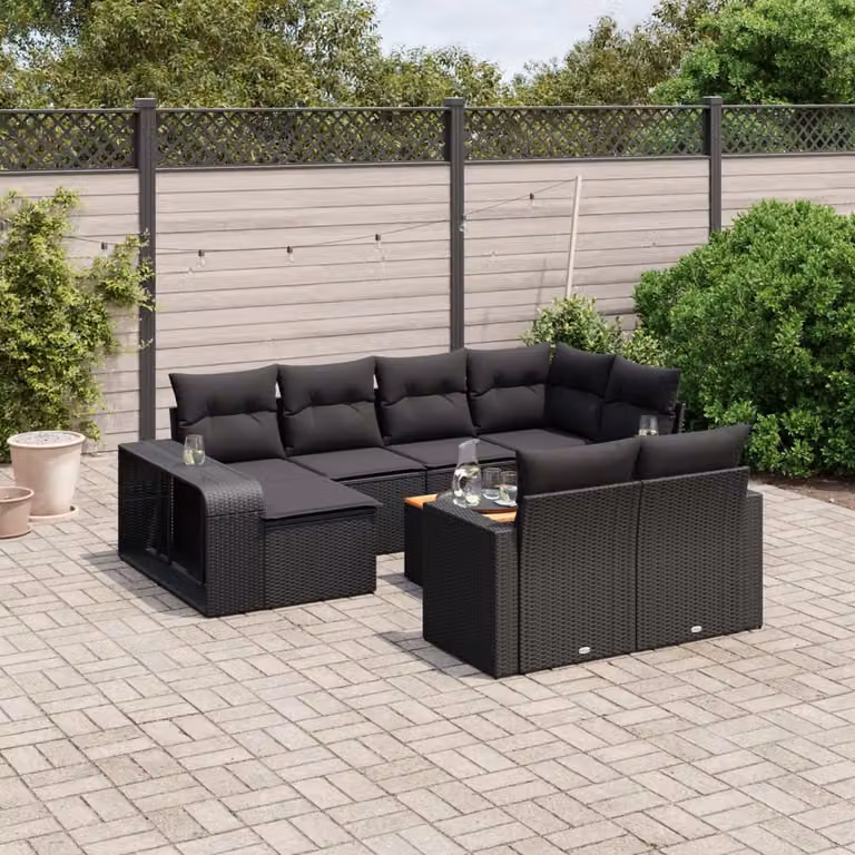vidaXL Set Divani da Giardino 11 pz a Forma a U con Cuscini in Polyrattan Nero e Struttura in Acciaio Verniciato a Polvere