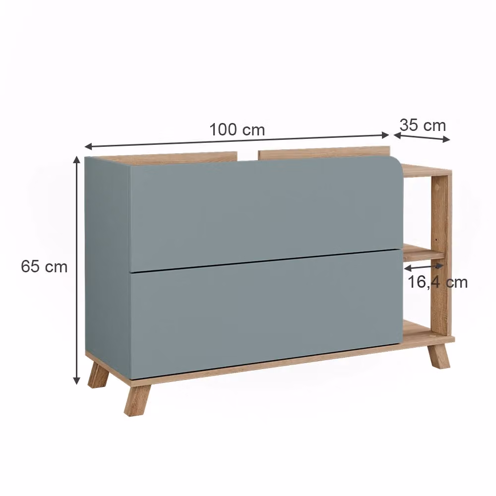 Mobiletto per lavabo Karen Vicco colore Sonoma/Blu con 2 cassetti e ripiano aperto L: 100 cm, P: 65 cm, H: 35 cm – 2