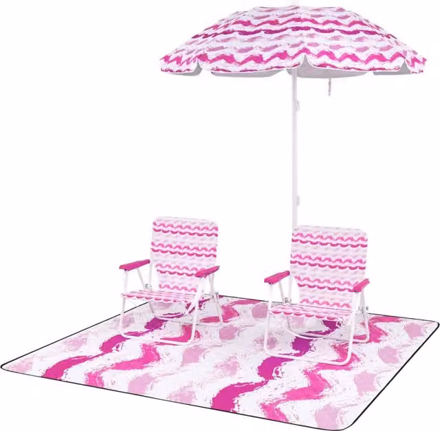 Set di 2 sedie da spiaggia pieghevoli 56 x 51 x 69 cm con ombrellone basculante e telo impermeabile in rosa 20_0011776