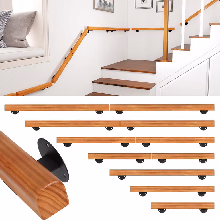 Jayseuw corrimano in faggio 80cm supporto corrimano casa ingresso parete staffa passo