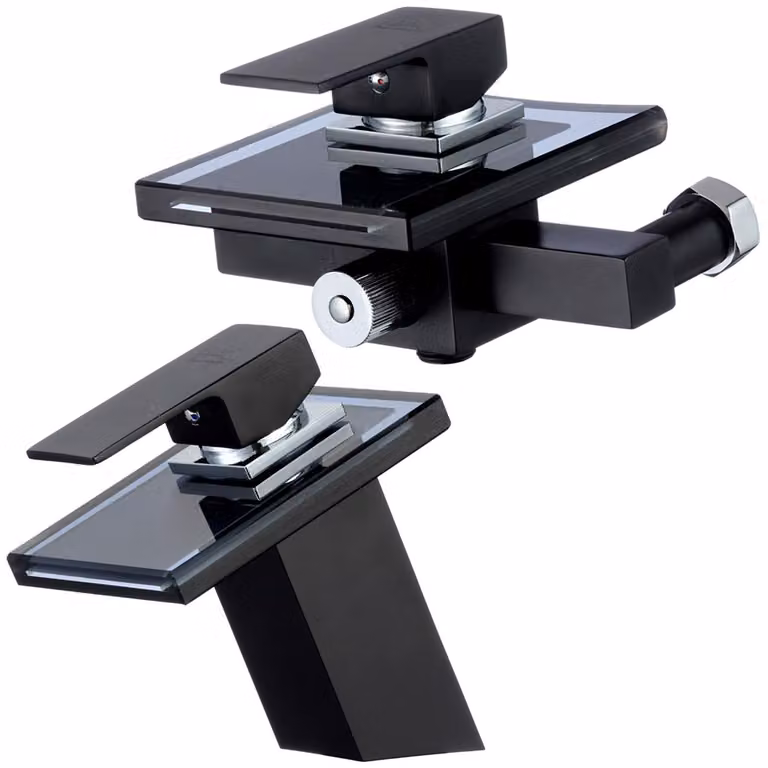 Set rubinetteria per vasca e lavabo "Glas Wasserfall" nera |  Rubinetto da bagno per vasca
