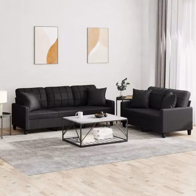 vidaXL Set di Divani 2 Pezzi Moderno in Similpelle Nera con Cuscini per Soggiorno