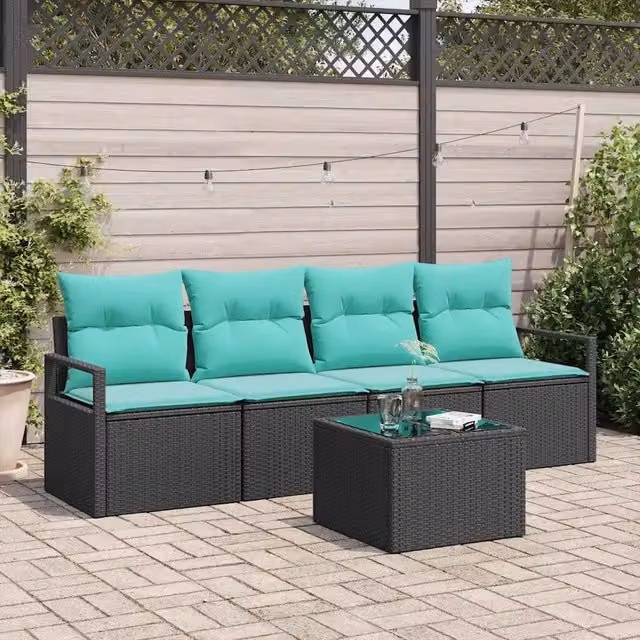 Set di divani 5 pz 4-Numero di posti Nero e Turchese polyrattan 3346256