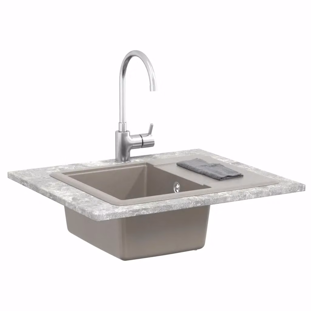 Lavello vidaXL in quarzo e resina colore grigio L: 56 cm, P: 46 cm, H: 19 cm – 3