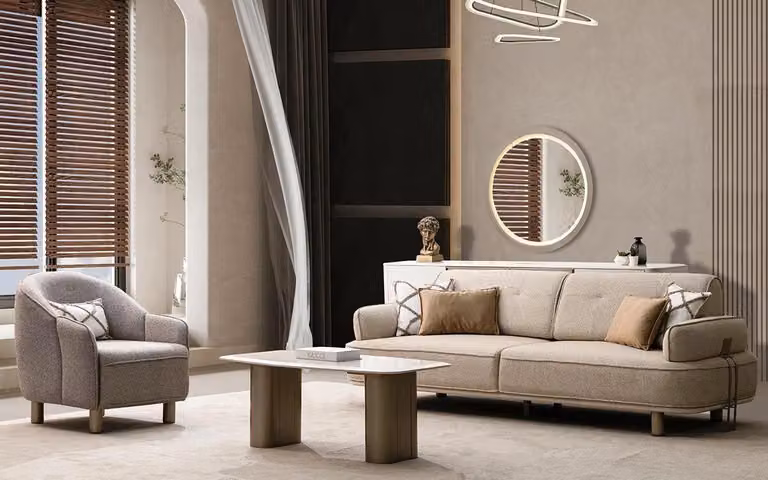 Design Sofa Set mit Sessel und Couchtisch für modernes Interieur