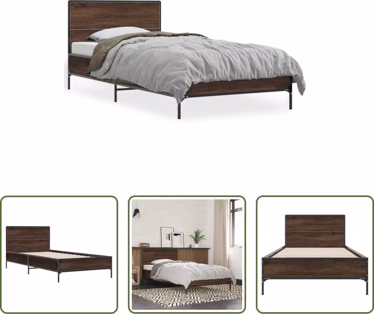 The Living Store Struttura letto in rovere marrone 100x200 cm Materiale a base di legno Metallo