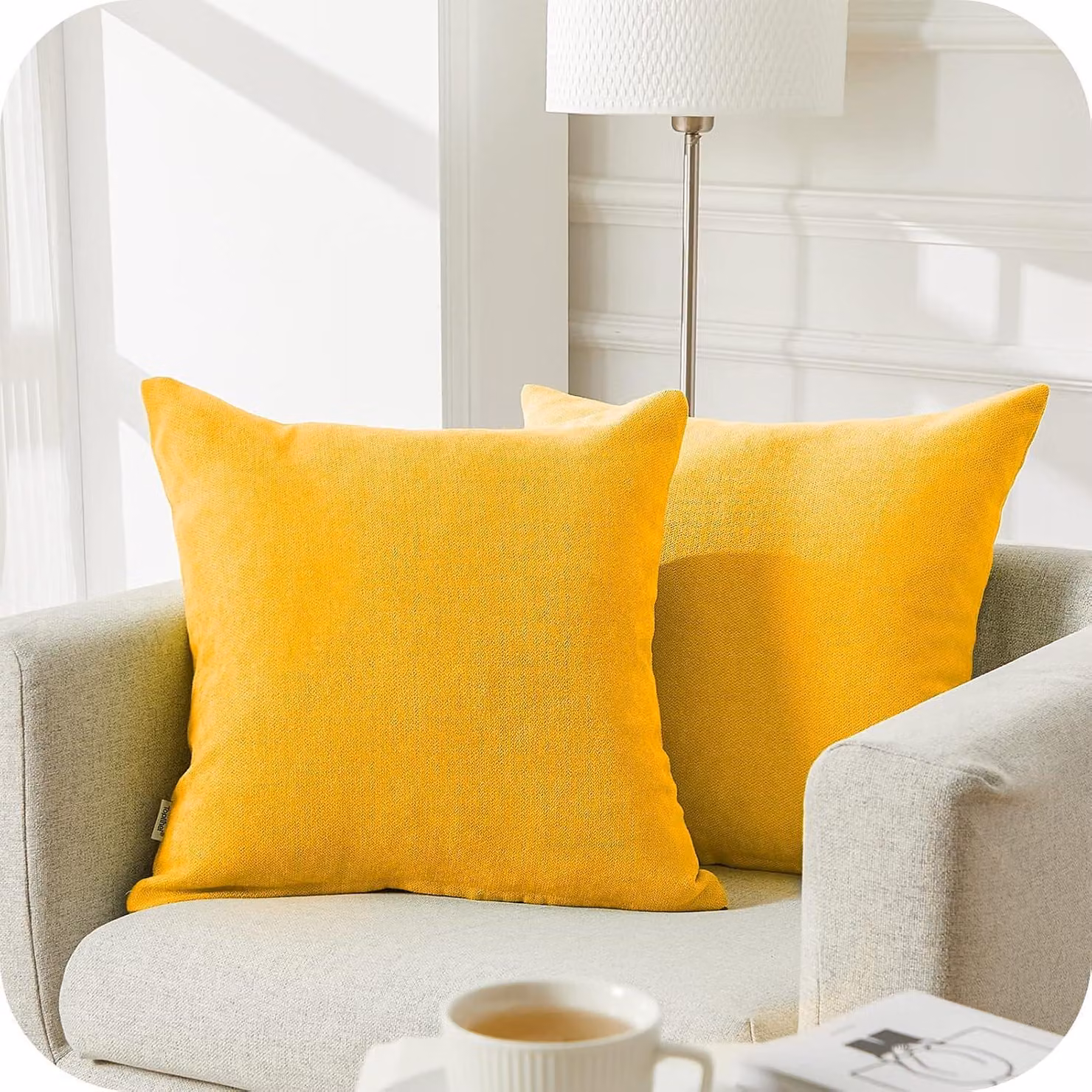 Set di 2 federe da 60 x 60 cm, color senape, forma quadrata, tinta unita, decorative, adatte per divani letto, camere da letto e soggiorni, con cerniera invisibile
