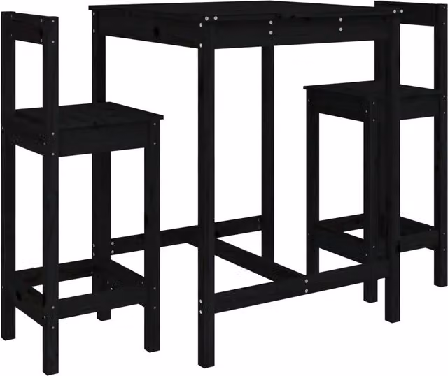Set Bar da Giardino 3 pz | Set Salotto da Giardino Nero in Legno Massello di Pino