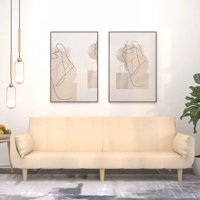 Divano Letto Click-Clack vidaXL in Tessuto Beige con Cuscini e Poggiatesta Regolabile