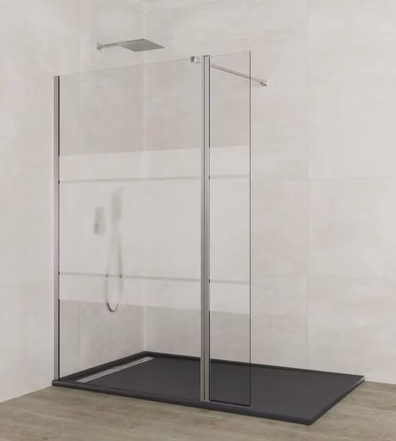 Parete walk-in SCREEN fissa + battente 90 cm (86,5-88,0), anta 40 cm, vetro Frost Plus, cromo lucido