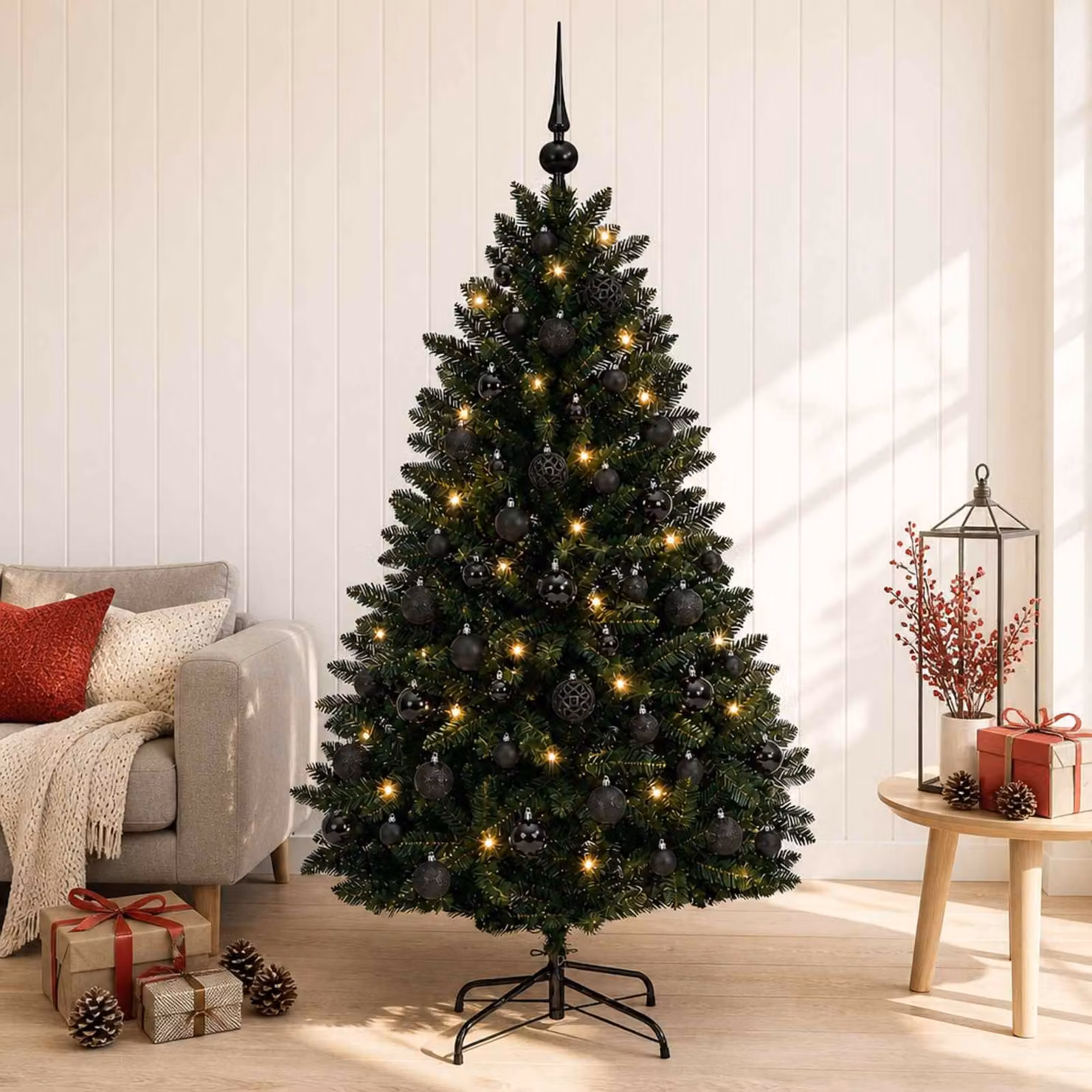vidaXL Albero di Natale artificiale verde scuro con palline 180 cm