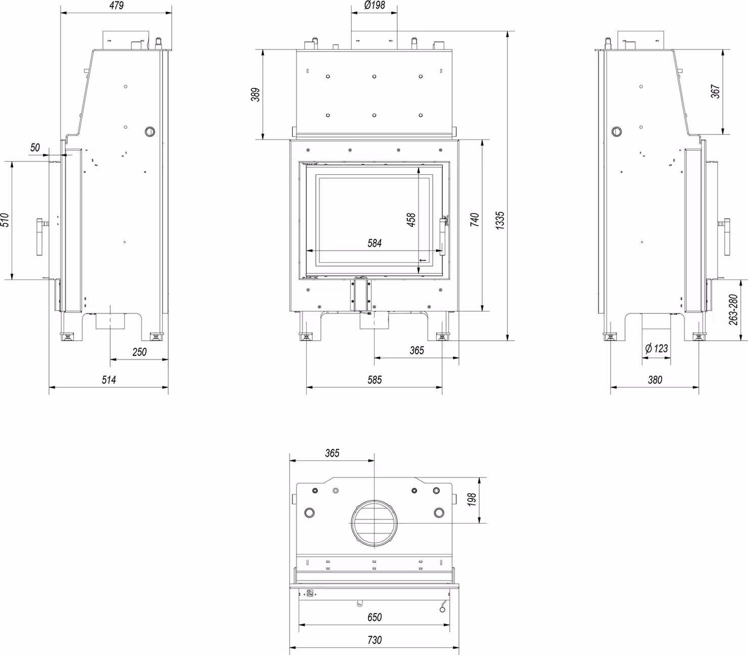 Inserto camino ad acqua KRATKI MBZ 13 kW Ø 200 con molla della porta