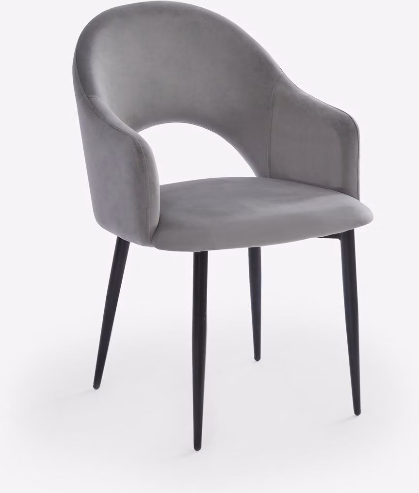 Sedia moderna in velluto con braccioli per sala da pranzo e cucina Rozan - Grigio