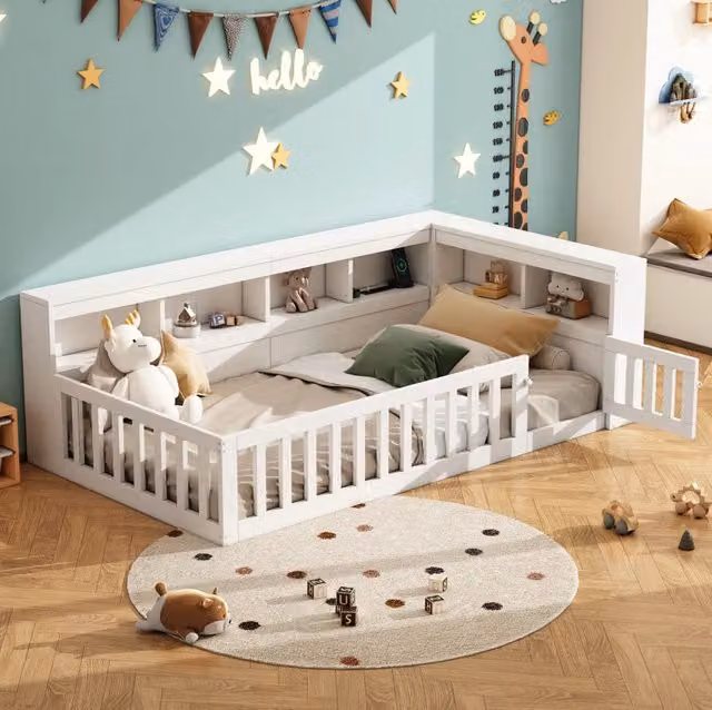 Letto daybed 90x200 cm con ripiano laterale; prese e USB; bianco in truciolare e MDF
