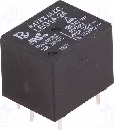 3 relè: bobina elettromagnetica, 24 VDC, 10 A / 120 VAC, modello LEG1A-24, elettromagnetico