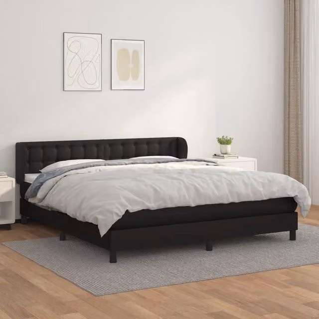 Letto con Giroletto a Molle e Materasso Ibrido vidaXL in Similpelle Nero e Bianco L/P/H: 160 x 200 x 4 cm – 1