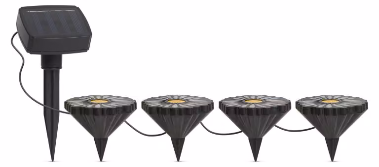 Lampada da giardino a LED alimentata a energia solare con fiori – RGB – 4 LED – 360 cm – Alimentazione solare – Si accende automaticamente al tramonto – Illuminazione decorativa da esterno per giardino, balcone e terrazza [11732]