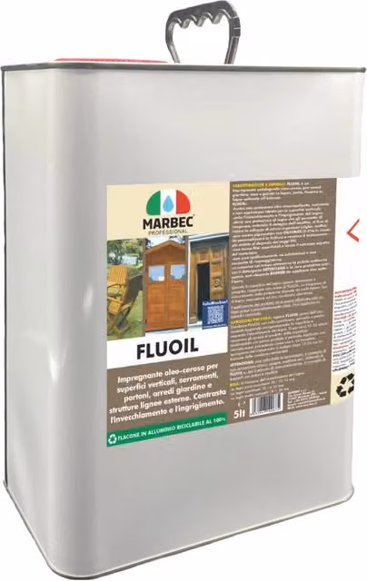 Impregnante per legno esterno Marbec FLUOIL trasparente con protezione UV e idrorepellente, 5 l – 1