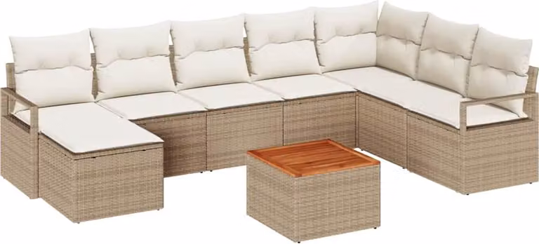 Set Divano da Giardino con cuscino 9 pcs Beige polyrattan