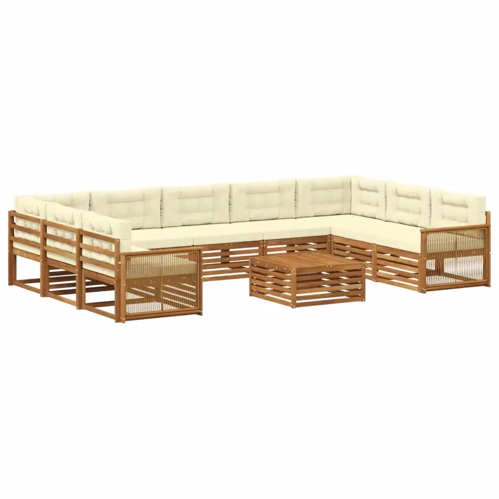 Set di divani da esterno a L con tavolino da giardino vidaXL in legno di acacia, colore beige e bianco – 2