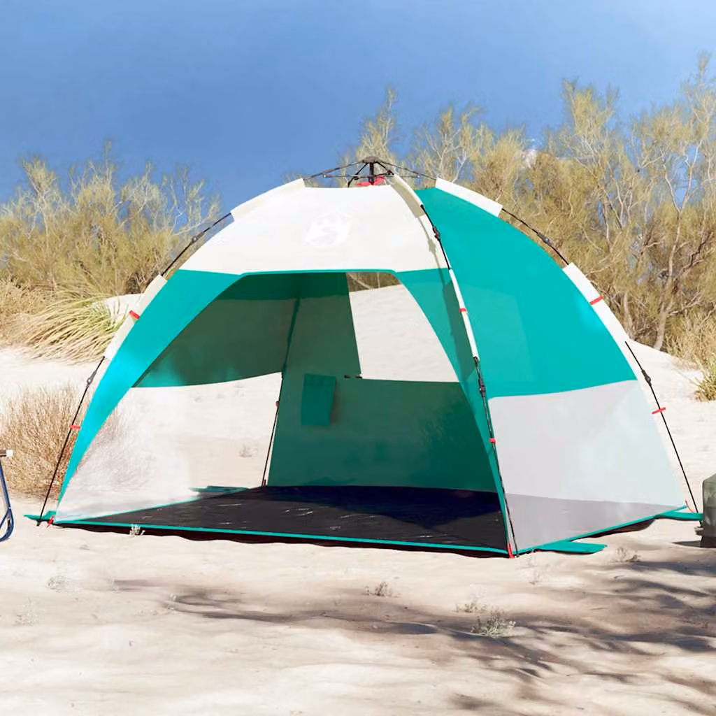 vidaXL Tenda da Spiaggia per 2 Persone Verde Impermeabile con Rilascio Rapido in Poliestere