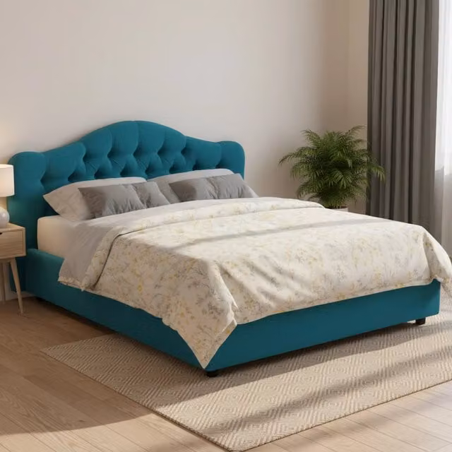 Letto Matrimoniale Aly DMORA con Contenitore a Alzata, Rivestimento Sfoderabile in Tessuto, Azzurro, L/P: 160 x 200 cm – 1