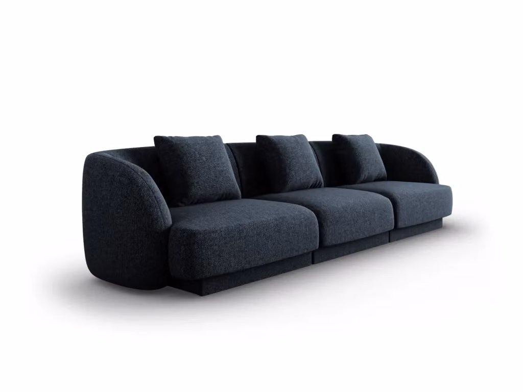 Divano 3 posti Tulum Cosmopolitan Design in ciniglia blu moderno con cuscini inclusi L: 255 cm, P: 70 cm, H: 85 cm – 2