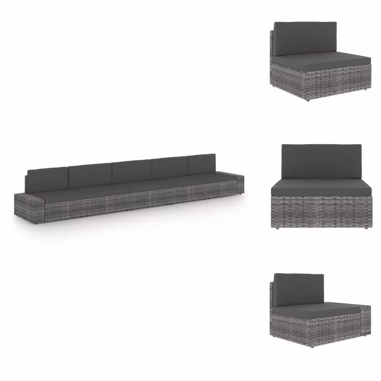 vidaXL Set da salotto da giardino 5 pezzi con cuscini in poly rattan grigio - Set di mobili da giardino