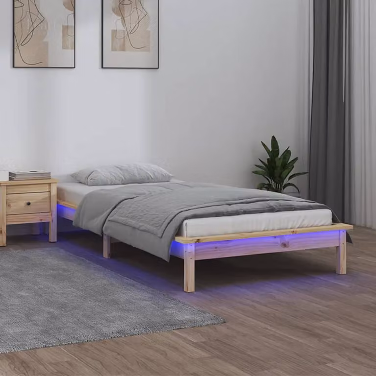 vidaXL Giroletto in Legno di Pino Massello con LED e Porte USB, Colore Marrone, L/P: 100 x 200 cm