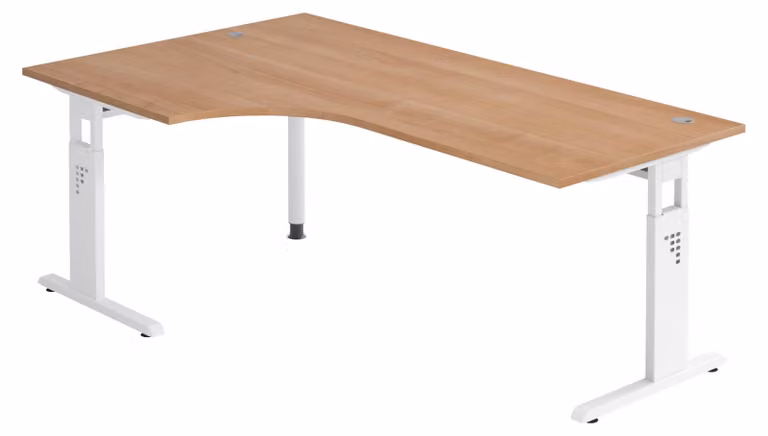 bümö Scrivania Serie-O - Decorazione: noce, dimensioni: scrivania angolare 200 x 120 cm, struttura: bianco