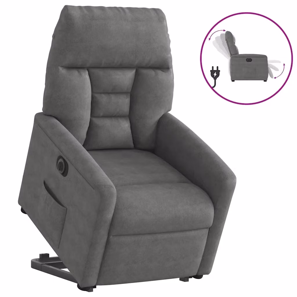 Poltrona a Rialzo Reclinante Elettrica vidaXL in Microfibra Grigia con Supporto Motorizzato per Senior – 2