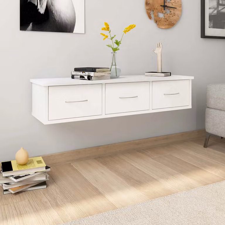 Scaffale a parete con cassetti vidaXL Bianco Moderno L: 88 cm, P: 26 cm, H: 18,5 cm