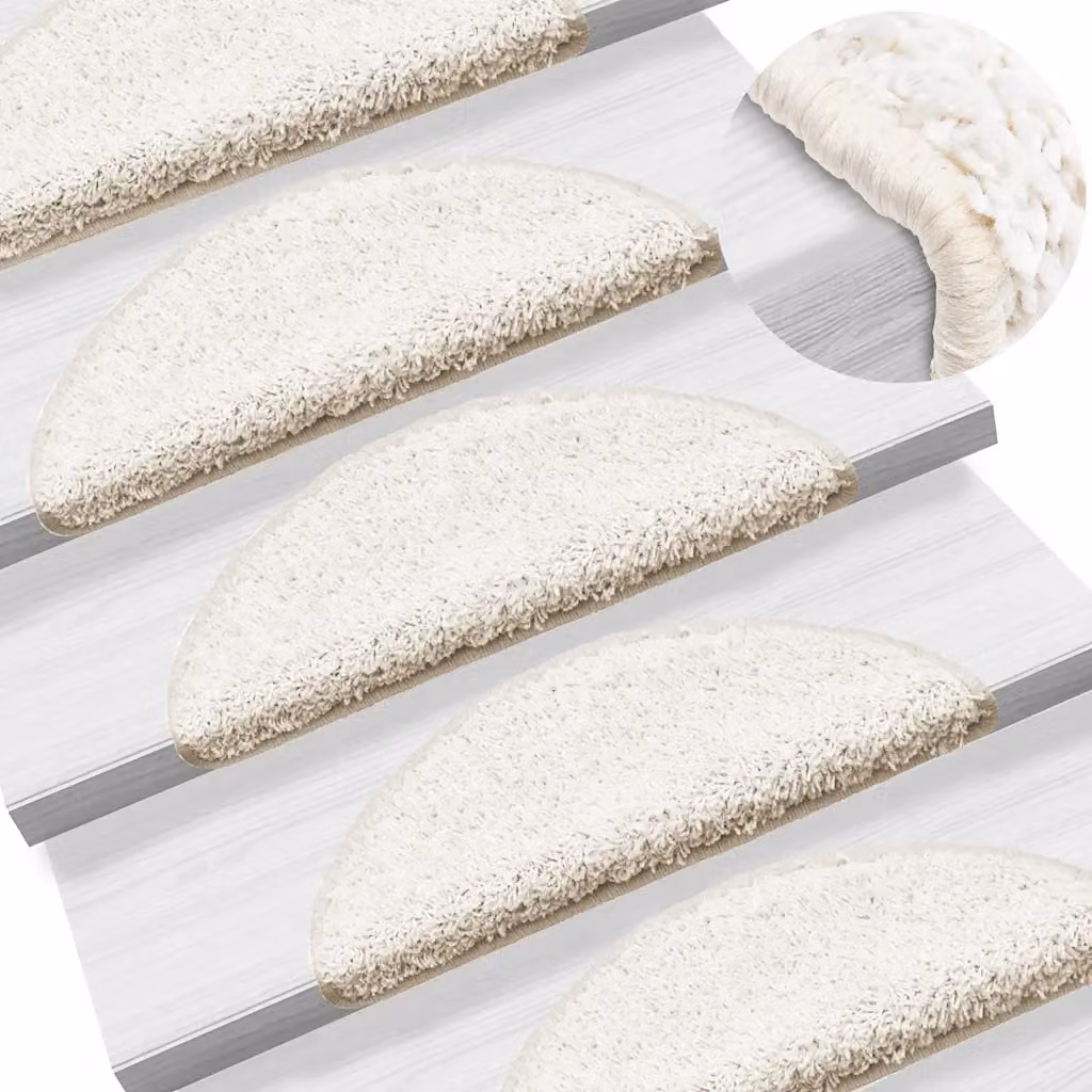 Set di 15 tappetini per scale semicircolari vidaXL, colore bianco, in polipropilene antiscivolo e fonoassorbenti, L: 56 cm, P: 17 cm, H: 3 cm