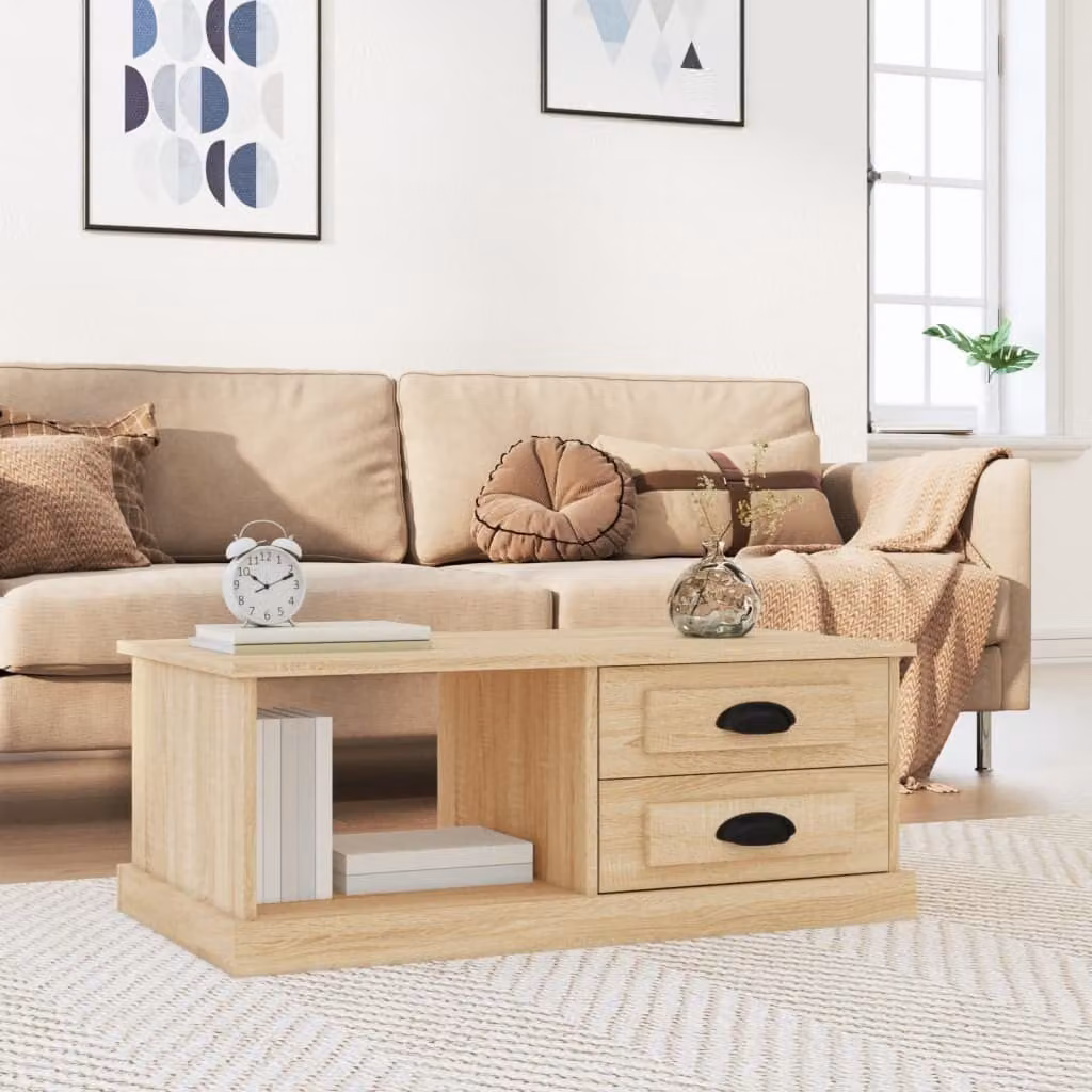 The Living Store tavolino in rovere Sonoma 90x50x35 cm materiale a base di legno