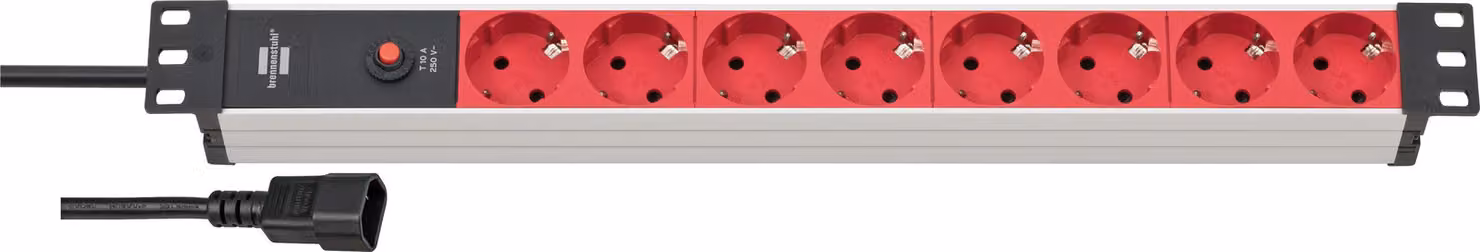 Presa Alu-Line a 8 vie da 19" per scatole di derivazione Spina PG 2,00 m Nero/Rosso C14