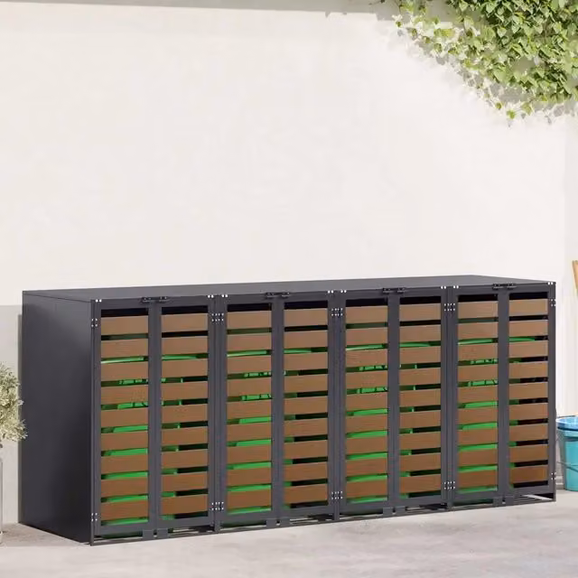Contenitore per rifiuti vidaXL per 3 bidoni in acciaio colore antracite L: 115,5 cm, P: 77,5 cm, H: 272 cm