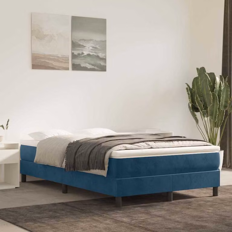 vidaXL Giroletto a Molle Ibrido con Materasso in Velluto Blu Scuro, L/P: 120 x 200 cm