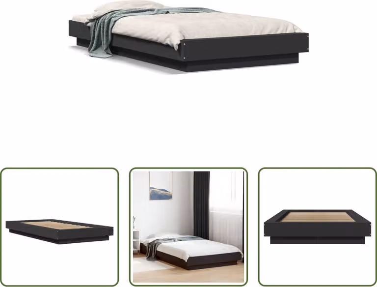 The Living Store Struttura del letto nera 100x200 cm in materiale ligneo
