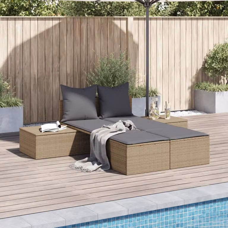 vidaXL Lettino Prendisole Moderno in Polyrattan e Metallo con Cuscini Beige e Grigio